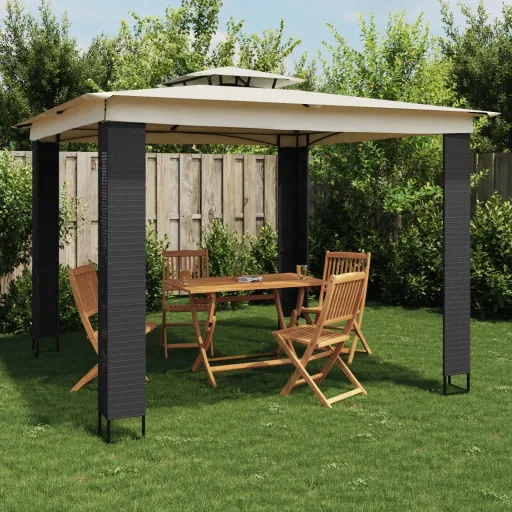 Gazebo com Telhado Duplo 2,94x2,94 m Aço Creme