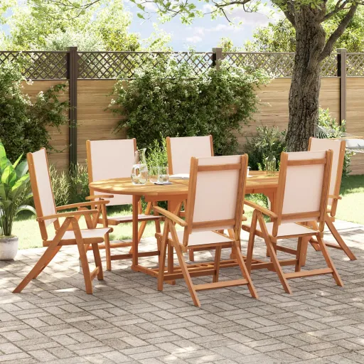 Conjunto de Jantar para Jardim Acácia Maciça e Textilene (7 pcs)