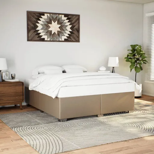 Estrutura de Cama 200x200 cm Couro Artificial Cappuccino
