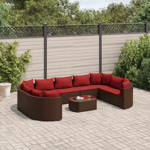 Conj. Sofás Jardim com Almofadões Vime PE Castanho (10 pcs)