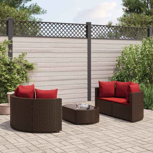 Conjunto Sofás p/ Jardim c/ Almofadões Vime PE Castanho (5 pcs)