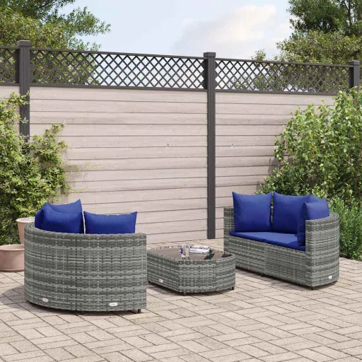 Conjunto Sofás de Jardim c/ Almofadões Vime PE Cinzento (5 pcs)