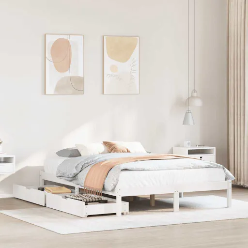 Cama Sem Colchão 135x190 cm Madeira de Pinho Maciça Branco