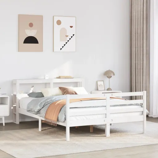 Estrutura de Cama c/ Cabeceira Sem Colchão 140x200 cm Branco