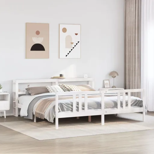Estrutura de Cama c/ Cabeceira Sem Colchão 200x200 cm Branco