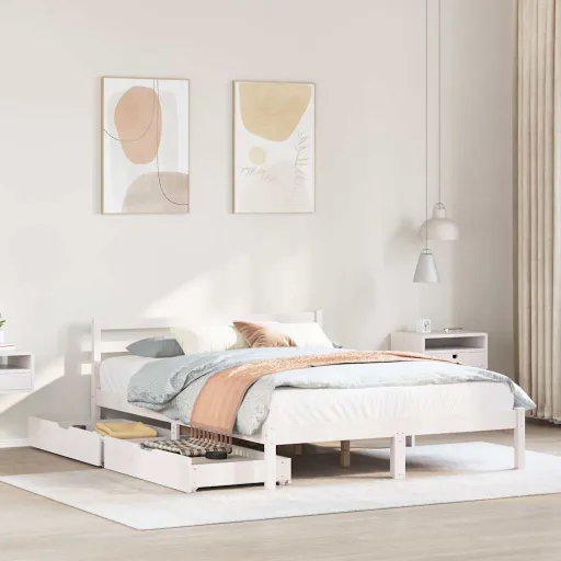 Cama Sem Colchão 120x190 cm Madeira de Pinho Maciça Branco