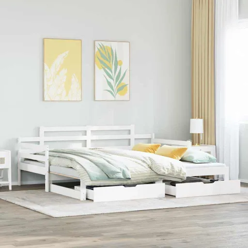 Sofá-Cama com Gavetão e Gavetas Sem Colchão 90x200 cm Branco