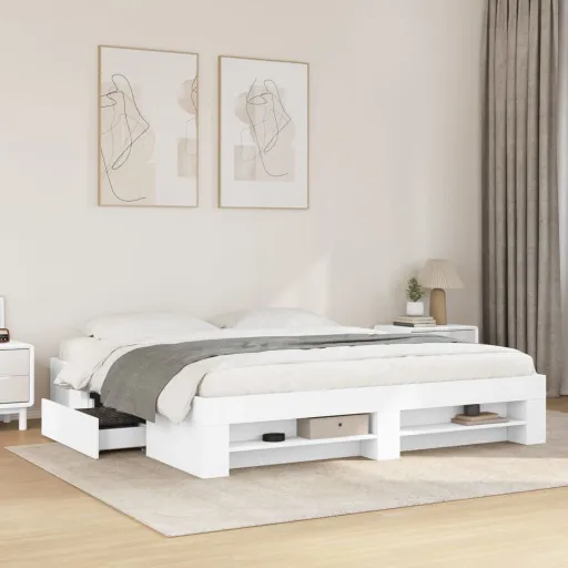 Estrutura de Cama 200x200 cm Derivados de Madeira Branco