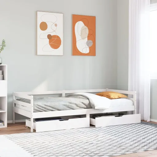 Sofá-Cama com Gavetas 90x200 cm Madeira de Pinho Maciça