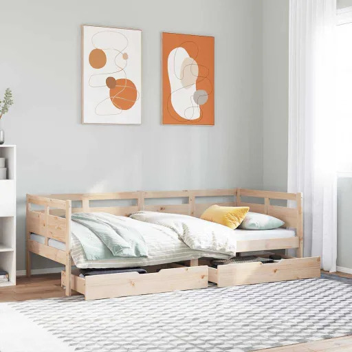 Sofá-Cama com Gavetas 80x200 cm Madeira de Pinho Maciça