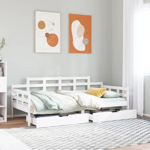 Sofá-Cama c/ Gavetas 90x200cm Madeira de Pinho Maciça Branco