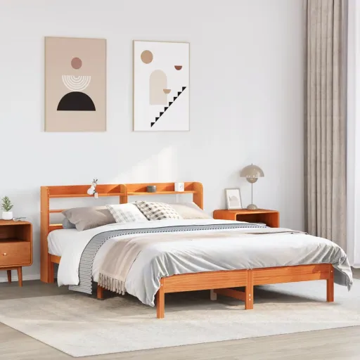 Cama Sem Colchão 135x190 cm Madeira Pinho Maciça Castanho-Mel