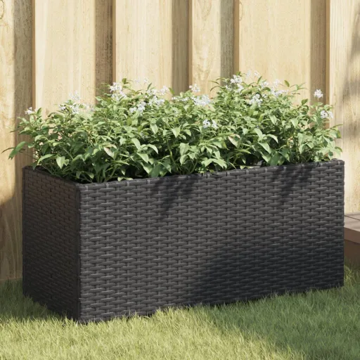 Floreira com 2 Vasos 72x30x32 cm Vime PE Preto