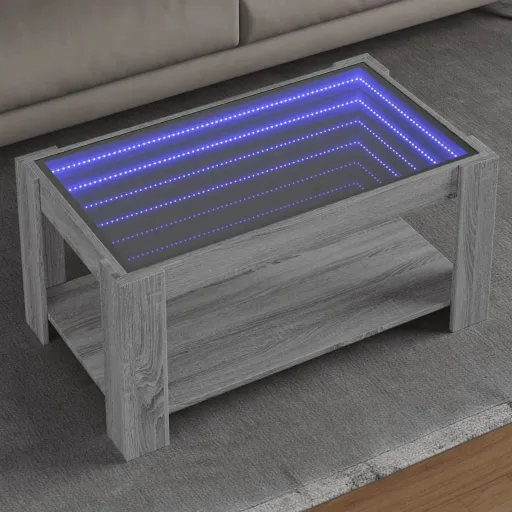 Mesa de Centro c/ LEDs 93x53x45 cm Madeira Processada