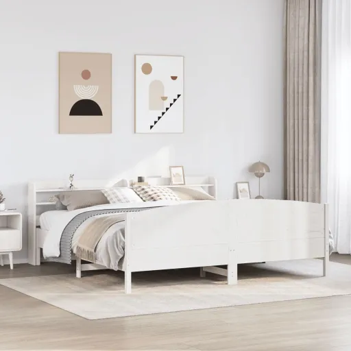 Cama Sem Colchão 180x200 cm Madeira de Pinho Maciça Branco