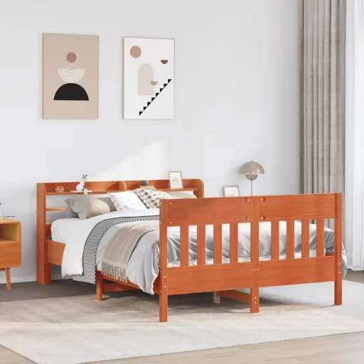 Cama Sem Colchão 150x200 cm Madeira Pinho Maciça Castanho-Mel