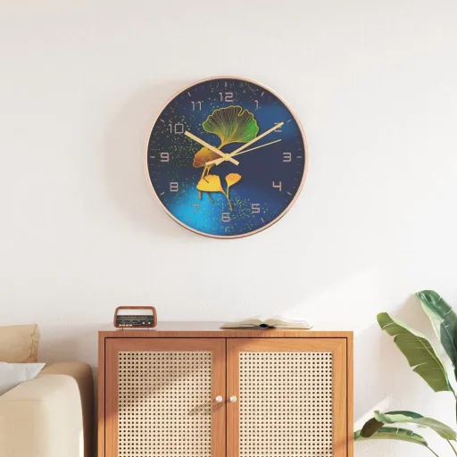 Relógio de Parede Ø29,5 cm Poliestireno e Vidro Dourado e Azul