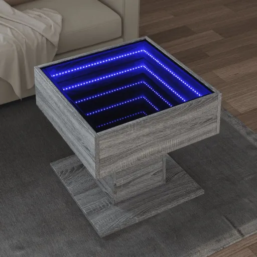 Mesa de Centro c/ LEDs 50x50x45 Madeira Processada