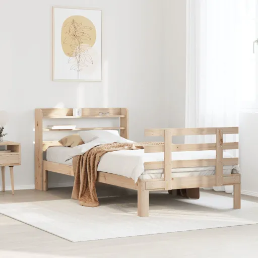 Estrutura de Cama com Cabeceira 100x200cm Pinho Maciço