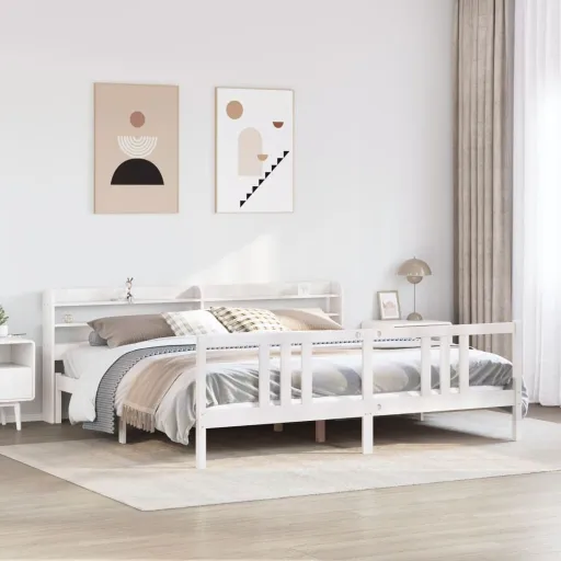 Estrutura de Cama c/ Cabeceira Sem Colchão 200x200 cm Branco