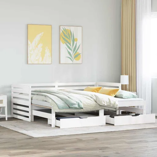 Sofá-Cama c/ Gavetas 90x200cm Madeira de Pinho Maciça Branco