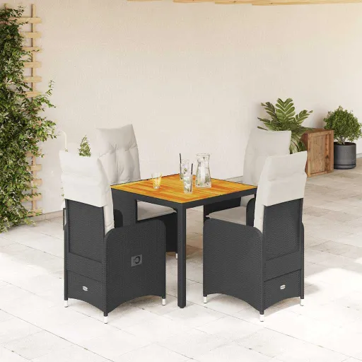 Conjunto Bistrô de Jardim c/ Almofadões Vime PE Preto (5 pcs)
