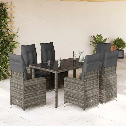 Conjunto Bistrô de Jardim c/ Almofadões Vime PE Cinza (7 pcs)