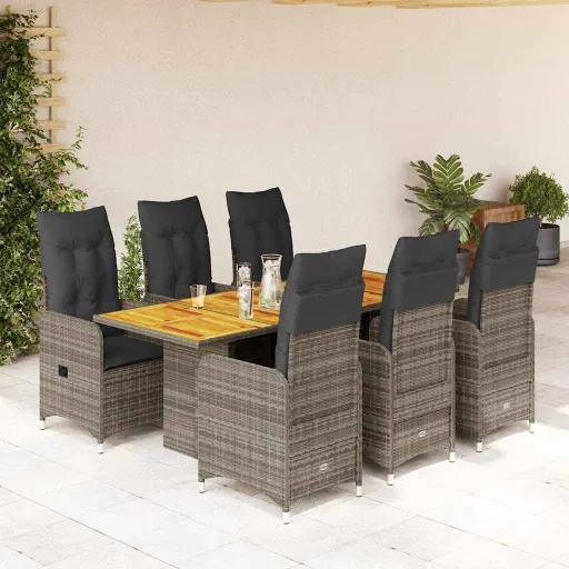 Conjunto Bistrô de Jardim c/ Almofadões Vime PE Cinza (7 pcs)