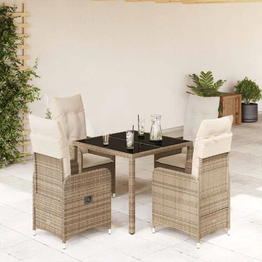Conjunto de Bistrô para Jardim c/ Almofadões Vime PE Bege (5 pcs)
