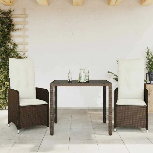 Conjunto Bistrô de Jardim c/ Almofadões Vime PE Castanho (3 pcs)