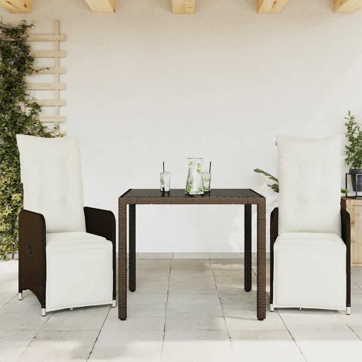 Conjunto Bistrô de Jardim c/ Almofadões Vime PE Castanho (3 pcs)