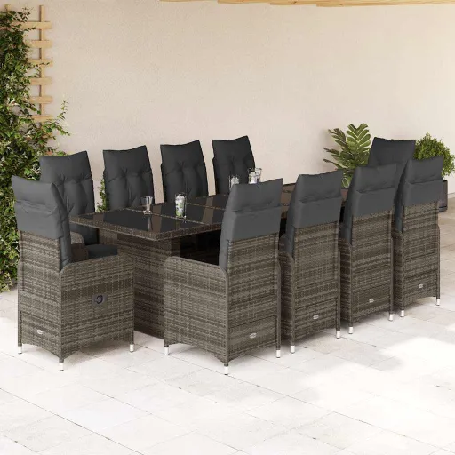 Conjunto Bistrô de Jardim c/ Almofadões Vime PE Cinzento (11 pcs)