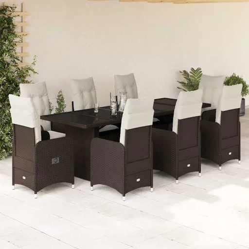 Conjunto Bistrô de Jardim c/ Almofadões Vime PE Castanho (9 pcs)