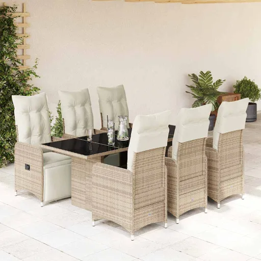 Conjunto Bistrô de Jardim c/ Almofadões Vime PE Castanho (7 pcs)