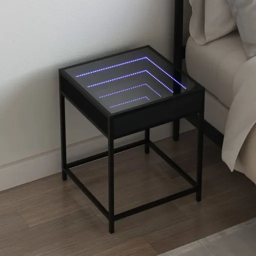 Mesa de Cabeceira com Luzes LED Infinity 40x40x51 cm Preto