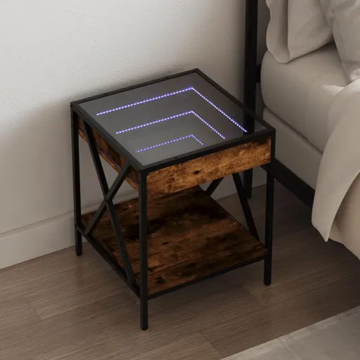 Mesa de Cabeceira c/ LED Infinity 40x40x49 cm Carvalho Fumado