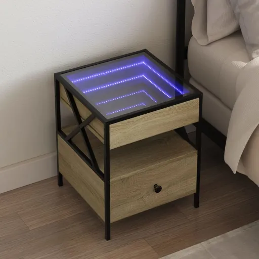 Mesa de Cabeceira c/ LED Infinity 40x40x51 cm Carvalho Sonoma