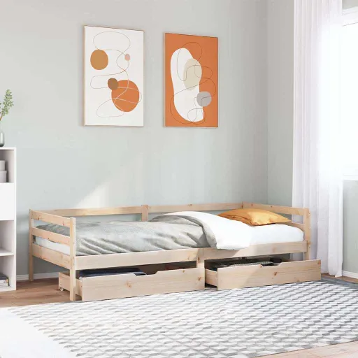 Sofá-Cama com Gavetas 80x200 cm Madeira de Pinho Maciça