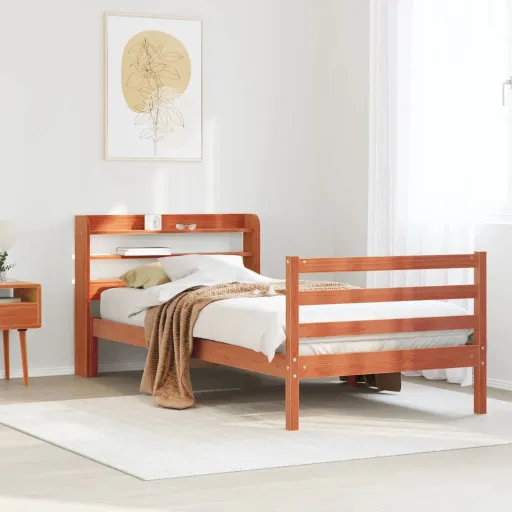 Cama Sem Colchão 75x190 cm Madeira de Pinho Maciça Castanho-Mel