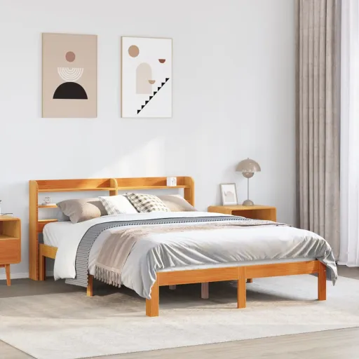 Cama Sem Colchão 140x190 cm Pinho Maciço Castanho-Mel