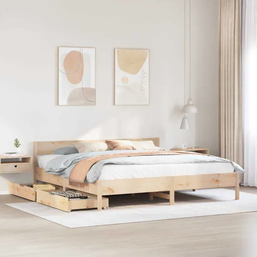 Cama Sem Colchão 200x200 cm Madeira de Pinho Maciça