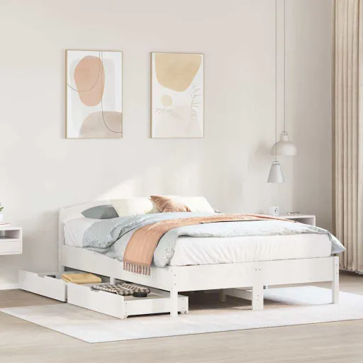 Cama Sem Colchão 120x200 cm Madeira de Pinho Maciça Branco
