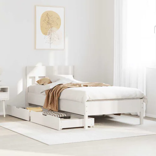 Cama Sem Colchão 100x200 cm Madeira de Pinho Maciça Branco