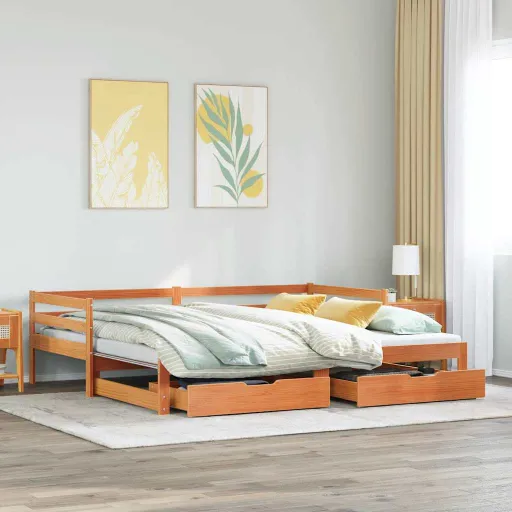 Sofá-Cama com Gavetão e Gavetas 90x190 cm Madeira de Pinho