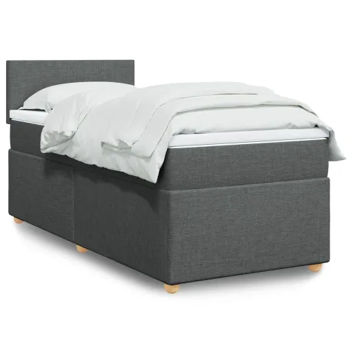 Cama Box Spring com Colchão Solteiro Tecido Cinzento-Escuro
