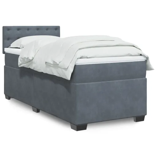 Cama Box Spring com Colchão Solteiro Veludo Cinzento-Escuro