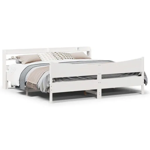 Estrutura de Cama com Cabeceira 200x200 cm Pinho Maciço Branco