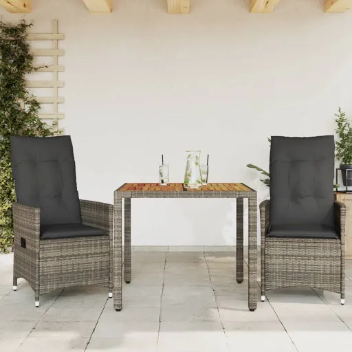 Conjunto Bistrô com Almofadões Vime PE Cinza (3 pcs)