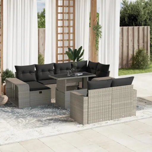 Conjunto Sofás de Jardim c/ Almofadões Vime PE Cinzento (11 pcs)