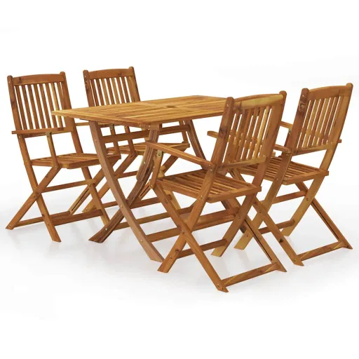 Conjunto Dobrável de Jantar p/ Jardim Acácia Maciça (5 pcs)